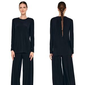 Norma Kamali Black Oversized Long-Sleeve Jersey Tee Women's T-shirt Top Size S